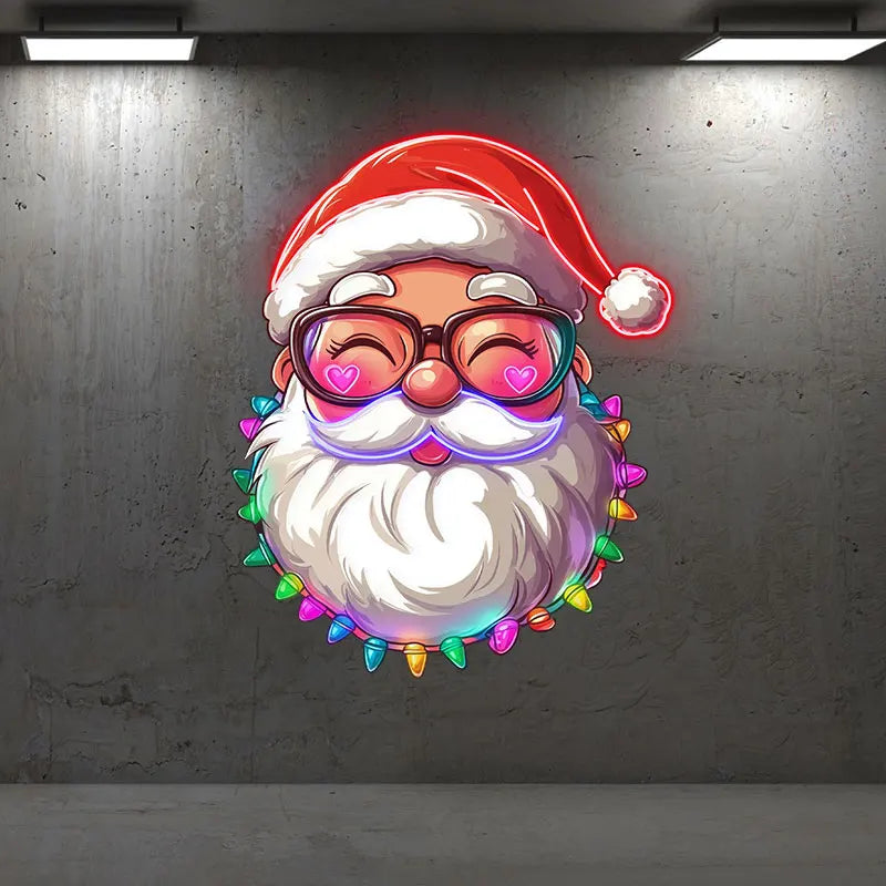 Santa Claus With Small Light Bulbs Neon Sign, LED Wall Light, Custom Neon Sign Light, Creative Neon Light For Christmas Decor