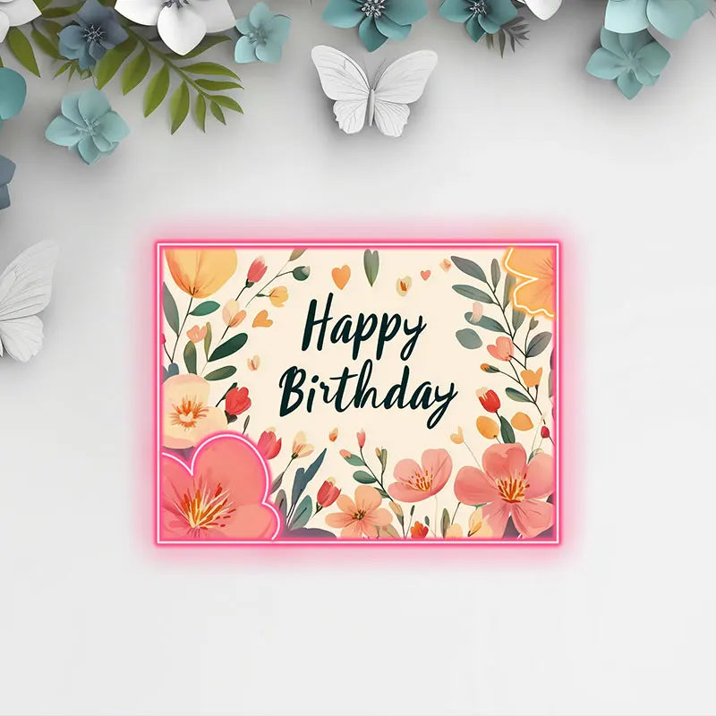 Floral Happy Birthday Neon Light – Beautiful Flower-Themed LED Sign for Birthday Party Decors, Perfect for Elegant Celebrations