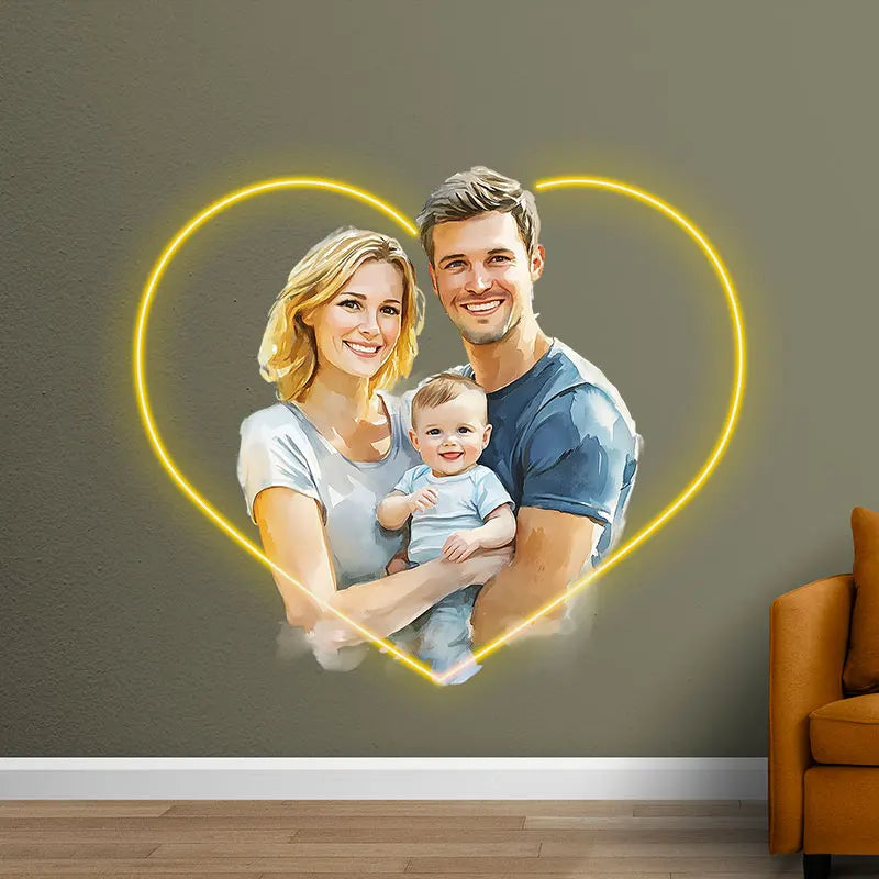 Happy Family Acrylic Custom Neon Sign, Personalized LED Light Sign, Creative Gift Neon Light For Home Decor