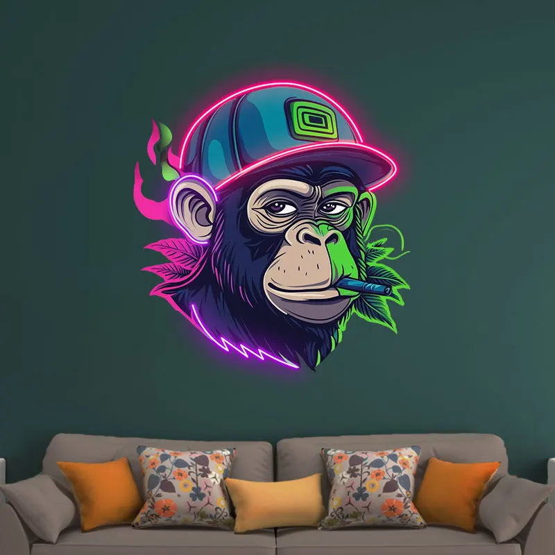 Monkey Smoking Neon Sign, Ape Custom Neon Light, Animal Neon Art Wall Art, Cool Decor for Bedroom Wall, Club Bar Man Cave Decor