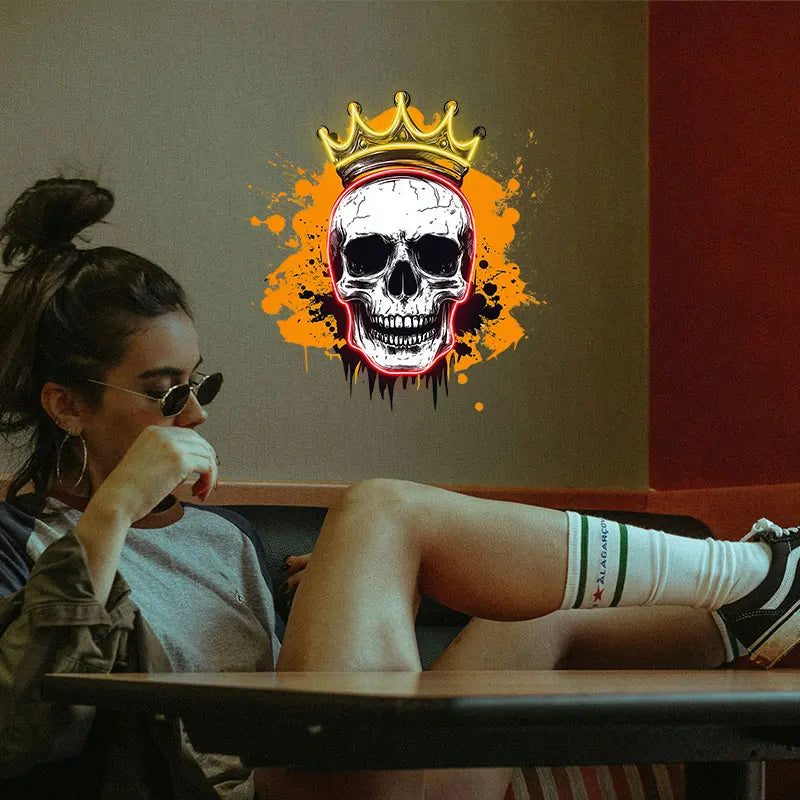 Crowned Skull Neon Sign – Edgy LED Wall Light for Man Cave, Bar, Halloween Decor or Unique Gift - Cool Gothic Vibes Neon Light