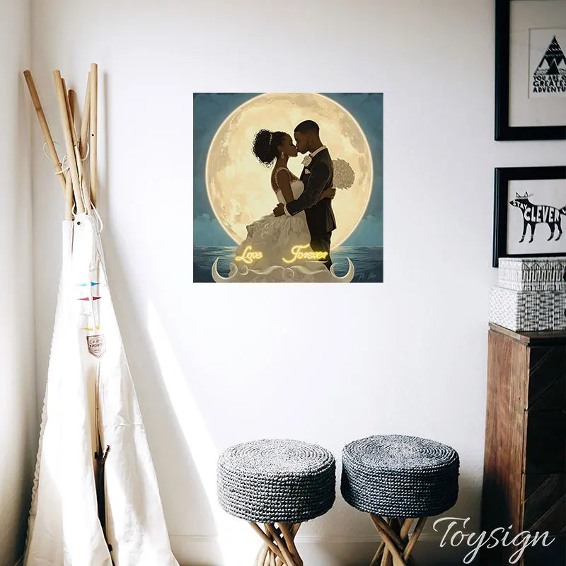 Romantic Wedding Neon Light - Moonlit Couple LED Sign, Perfect for Weddings, Anniversaries and Home Decor, Love Forever Theme