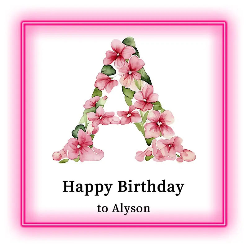 Birthday Neon Sign with Flowers Letter, Name Neon Sign for Birthday Party, Birthday Gift for Room Decor, Colorful Party Supplies