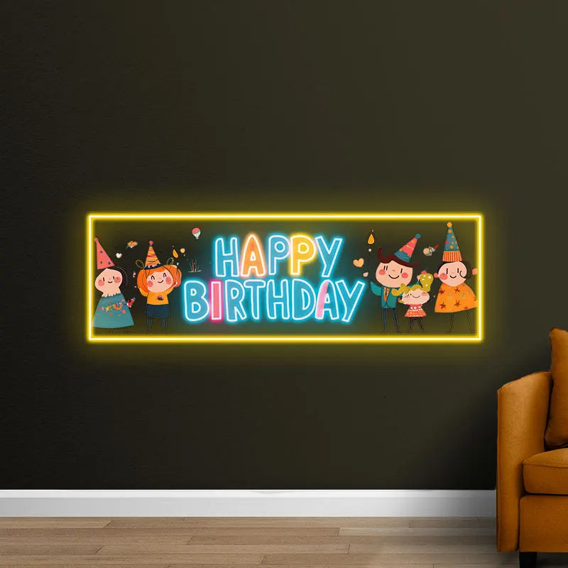 Colorful Happy Birthday Neon Sign, Fun Cartoon Style Party Decor, Perfect for Kids Bedroom, Kids Celebration & Birthday Party!