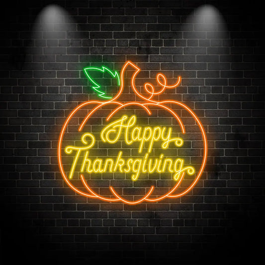 Happy Thanksgiving Neon Pumpkin Sign – Bright Pumpkin Glow for Festive Home Decor, Perfect for Holiday Dinner & Party Decoration
