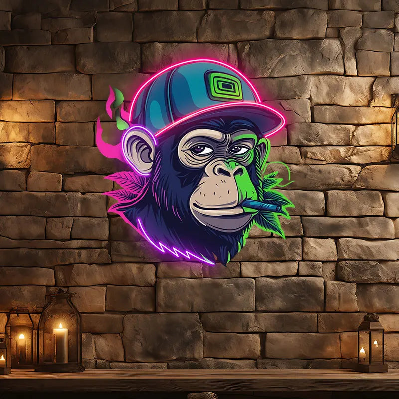 Monkey Smoking Neon Sign, Ape Custom Neon Light, Animal Neon Art Wall Art, Cool Decor for Bedroom Wall, Club Bar Man Cave Decor