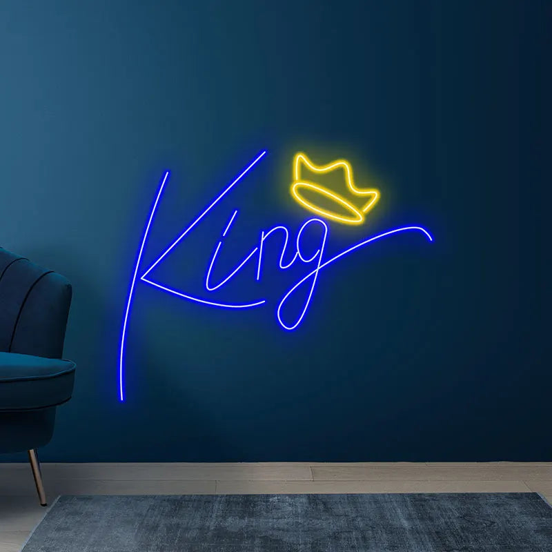Toysign Custom Neon Light, Bold "King" Neon LED Wall Light with Crown - Regal Decor for Man Cave, Bar & Office Wall, Unique Gift