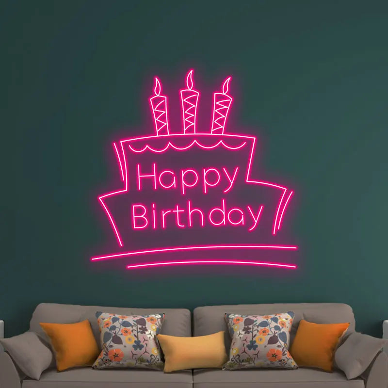 Toysign Neon Light, Happy Birthday Neon Sign with Cake & Candles - Perfect Party Decoration LED Light for All Ages, Unique Gift