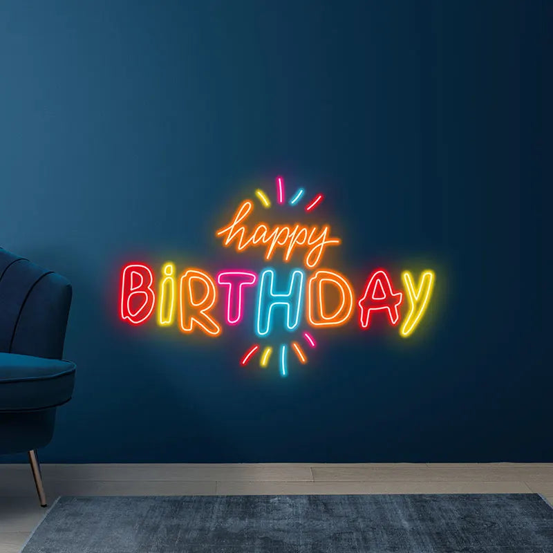 Toysign Custom Neon Light, Colorful Happy Birthday Neon Sign – LED Wall Decor for Birthdays, Party Decorations, and Photo Props
