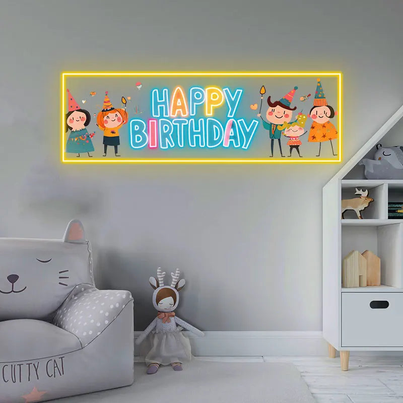 Colorful Happy Birthday Neon Sign, Fun Cartoon Style Party Decor, Perfect for Kids Bedroom, Kids Celebration & Birthday Party!