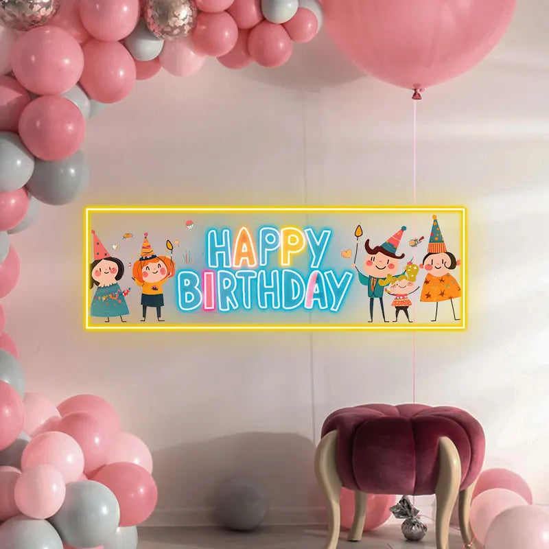 Colorful Happy Birthday Neon Sign, Fun Cartoon Style Party Decor, Perfect for Kids Bedroom, Kids Celebration & Birthday Party!