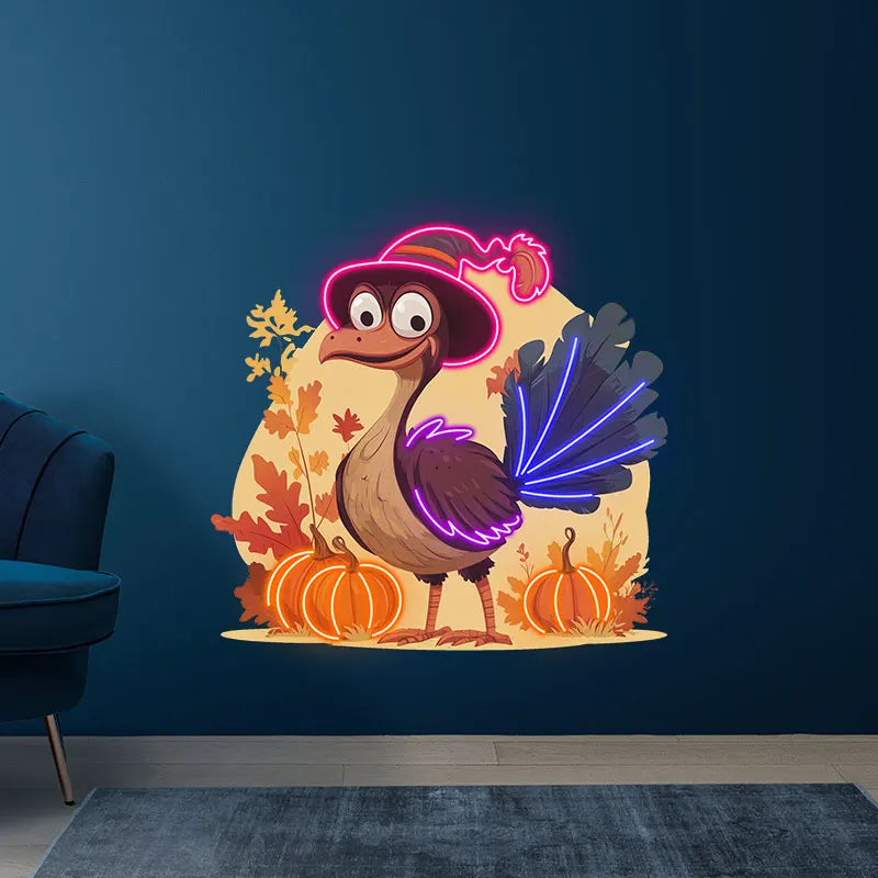 Neon Thanksgiving Turkey Light Decoration - Fun holiday decor with glowing accents to brighten up your Thanksgiving celebration!
