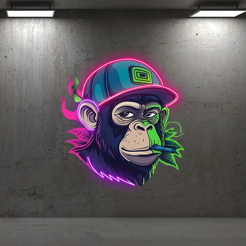 Monkey Smoking Neon Sign, Ape Custom Neon Light, Animal Neon Art Wall Art, Cool Decor for Bedroom Wall, Club Bar Man Cave Decor