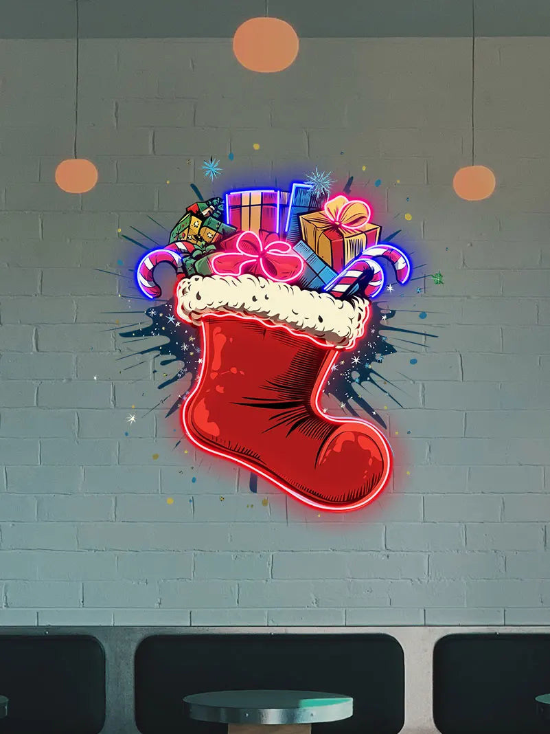 Christmas Gifts Sock Custom LED Neon Sign, Christmas Stocking Led Lights, LED Neon Acrylic Signs for Christmas Decor, Xmas Gifts