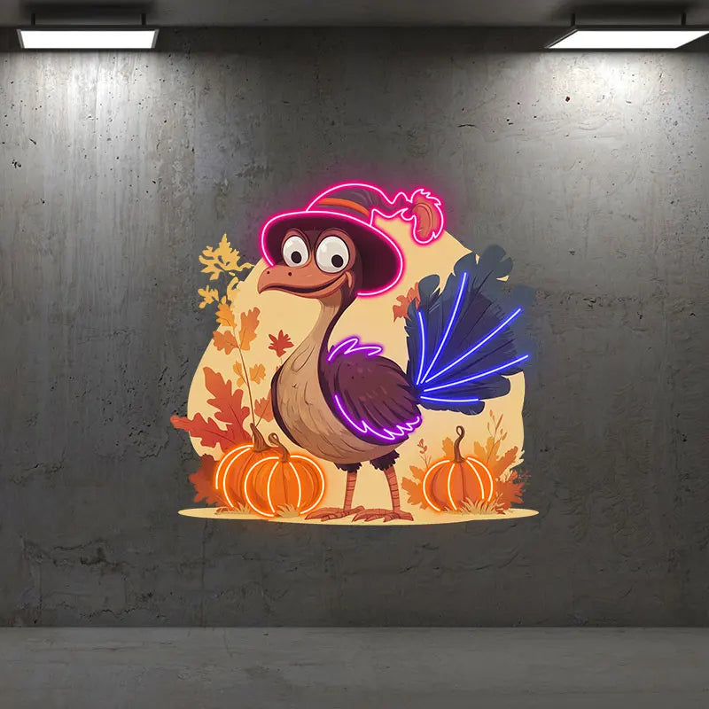 Neon Thanksgiving Turkey Light Decoration - Fun holiday decor with glowing accents to brighten up your Thanksgiving celebration!