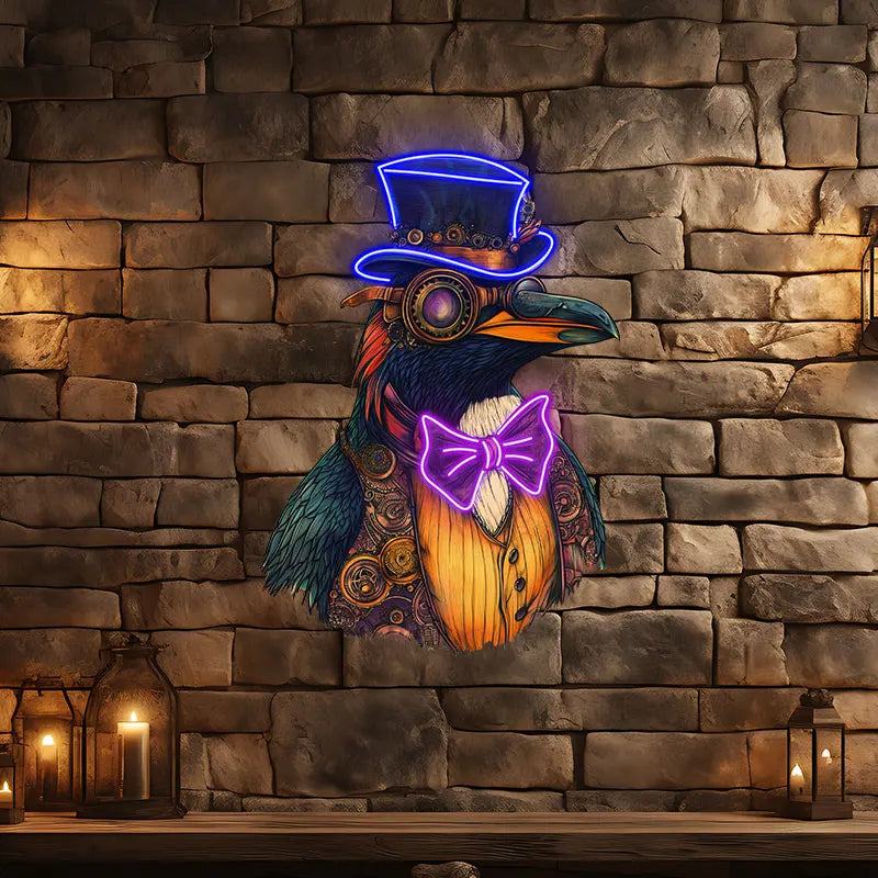 Toysign Steampunk Bird Neon Wall Decor – Retro LED Light with a Victorian Vibe, Perfect for Café, Bar or Gaming Room,Unique Gift