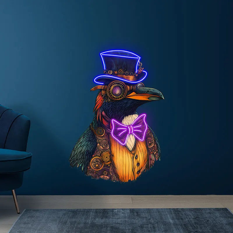 Toysign Steampunk Bird Neon Wall Decor – Retro LED Light with a Victorian Vibe, Perfect for Café, Bar or Gaming Room,Unique Gift