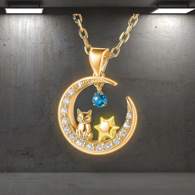 Charming Cat Star Moon Diamond Necklace Neon Sign, Creative Wall Hanging Neon Light, Perfect Decor Light