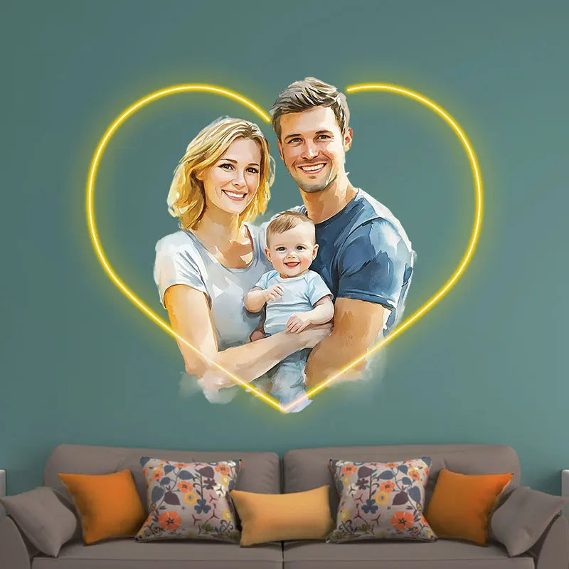 Happy Family Acrylic Custom Neon Sign, Personalized LED Light Sign, Creative Gift Neon Light For Home Decor