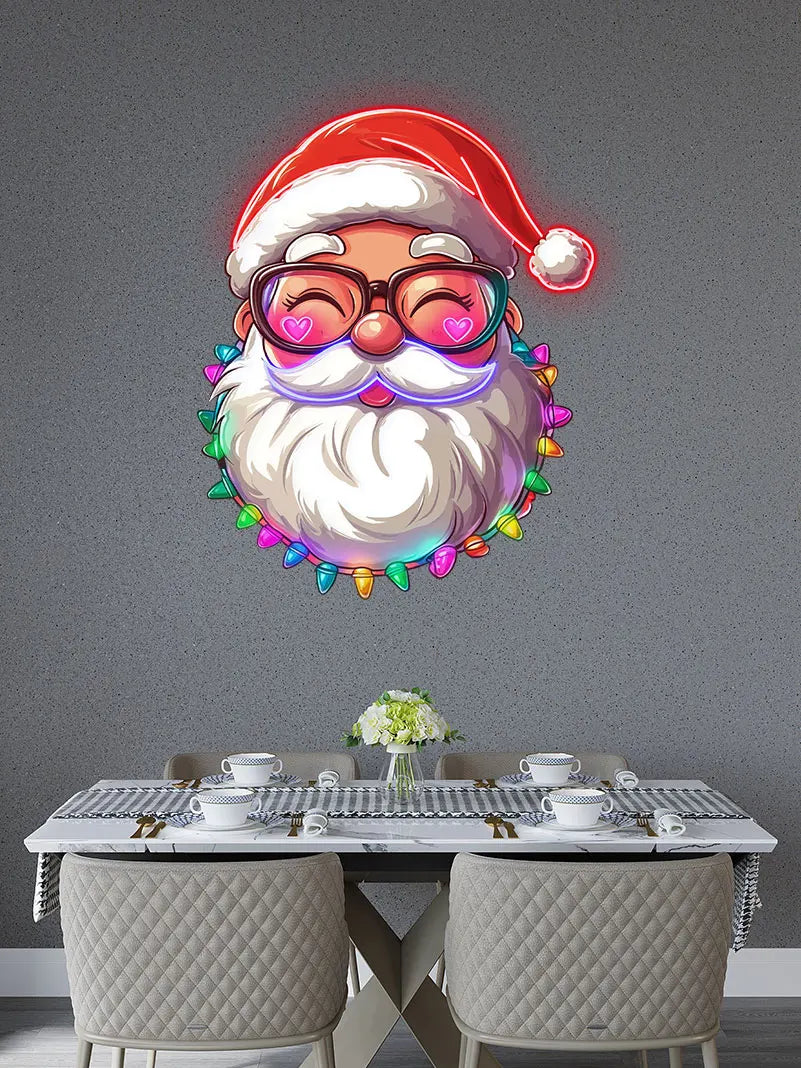 Santa Claus With Small Light Bulbs Neon Sign, LED Wall Light, Custom Neon Sign Light, Creative Neon Light For Christmas Decor