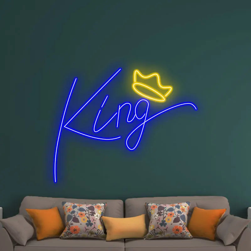 Toysign Custom Neon Light, Bold "King" Neon LED Wall Light with Crown - Regal Decor for Man Cave, Bar & Office Wall, Unique Gift