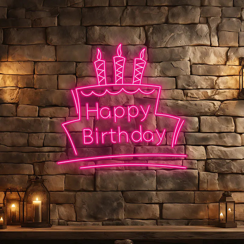 Toysign Neon Light, Happy Birthday Neon Sign with Cake & Candles - Perfect Party Decoration LED Light for All Ages, Unique Gift