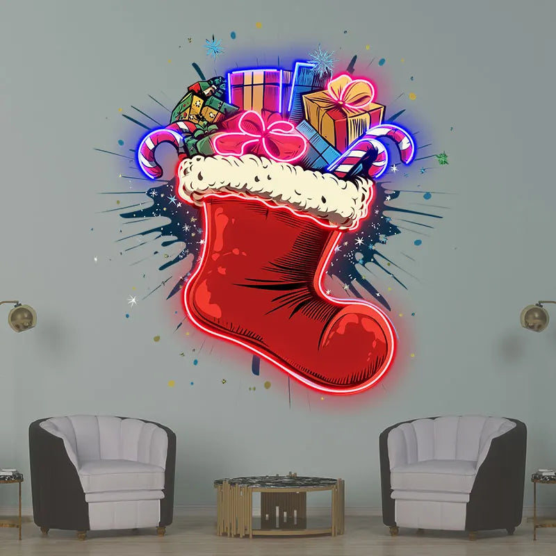 Christmas Gifts Sock Custom LED Neon Sign, Christmas Stocking Led Lights, LED Neon Acrylic Signs for Christmas Decor, Xmas Gifts