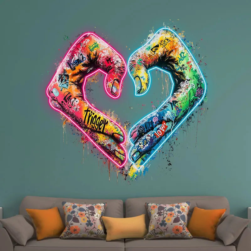Hands Gesturing Love Acrylic Custom Neon Sign, Personalized LED Neon Sign Light, Creative Gift Neon Light For Home Decor